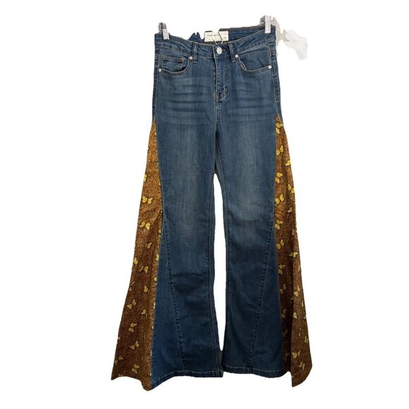 Banjara Denim - Ban Jara Bellbottom Flared High Rise Jeans Butterfly Pattern Size 1/24 Hippie